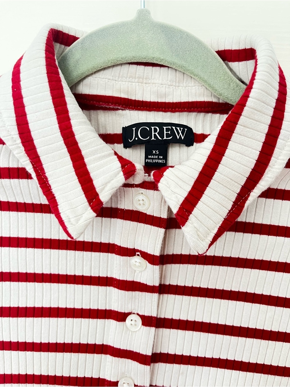 J.Crew Ribbed Stripe Polo Top | Red & White | Size XS